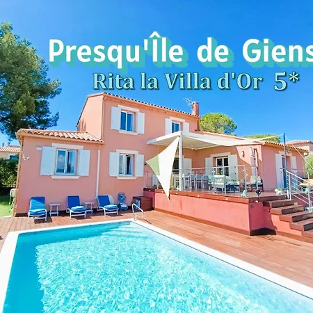 Superbe Villa 5 Etoiles Presqu'Ile De Giens La Madrague Rita La Villa D'Or Vue Mer Piscine Villa *
